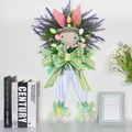 Easter rabbit door wreath with purple lavender flowers, colorful eggs, and green ribbons - Rabbit Wreath
