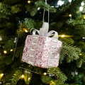 Rosafarbener Geschenkbox-Weihnachtsbaumschmuck mit Glitzer und Strasssteinen - Rosa Geschenkbox Stil