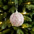 Rosafarbene 8cm Weihnachtskugel mit glitzernden Pailletten und Diamantakzenten - Rosa Strass Kugel