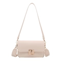 Minimalist beige small square handbag with golden clasp and two interchangeable shoulder straps - White