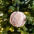 Pallina di Natale rosa con pelliccia sintetica e perle per decorazione dell'albero - Palla in Pelliccia Sintetica Rosa