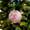 Pallina di Natale rosa con brillantini, paillettes argento e cordino, diametro di 8cm - Palla Rosa Texturizzata
