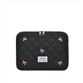 Housse de tablette en nylon noir matelassé avec nœuds roses et fermeture zippée - Noir Petit