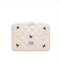 Housse pour tablette en nylon crème avec broderies de nœuds noirs et matelassage - Blanc Cassé Petit