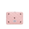 Housse rose matelassée pour ordinateur avec broderies de nœuds noirs en nylon - Rose Petit