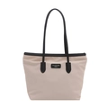 Bolso tote minimalista de nailon beige con correas negras en contraste para diario - Blanco & Negro