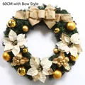 60CM Groene kerstkrans met gouden strik en decoratieve ornamenten voor ramen - Met Strik / Goud