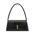 Bolso de hombro minimalista de cuero negro con elegante cierre cilíndrico dorado - Negro