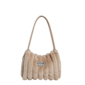 Schicke beige Webpelz-Schultertasche mit Falten-Design und elegantem Silberschleifen-Detail - Khaki