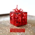 Set de 3 adornos navideños de cajas de regalo con lentejuelas rojas para árbol, 7x7cm - Estilo de Lentejuelas Rojas