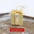Caja de regalo navideña dorada con lentejuelas y lazo para decorar el árbol, 6x6cm - Estilo de Lentejuelas Doradas