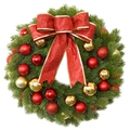 40cm PE Christmas wreath with red bow, gold ornaments, and LED lights for door decor - Red Ball PE Wreath with Lights / 35cm
