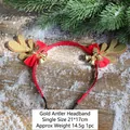 Kerst hoofdband met gouden glitter geweien, rode strik en belletjes, maat 21x17cm - Gouden gewei hoofdband