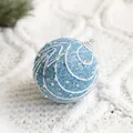 Sky blue Christmas ball ornament 8cm with silver sequins and white wave pattern - Sky Blue Sequin Glitter Ball
