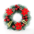 Corona de Navidad de agujas de pino con flores de pascua rojas y adornos brillantes - 40CM / Rojo