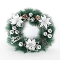 Couronne de Noël en aiguilles de pin avec ornements argentés, poinsettias blancs et lettrage - 30cm / Argent