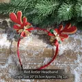 Serre-tête bois de renne de Noël rouge scintillant avec cloches et nœud décoratif - Serre-tête bois de renne rouge
