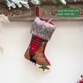 Geruite kerstsok met rendier en boom borduursel, 45cm x 27cm feestelijke decoratie - Pijnboom Rendier Stijl (B)