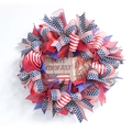 Fourth of July wreath featuring patriotic ribbons and Happy 4th of July wooden sign - American Independence Day Wreath (Red)