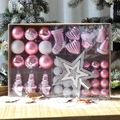 Pink and white Christmas ball ornament set with stars and stockings for tree decor - Pink