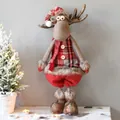 Detail of extendable plush Christmas elk doll standing between 70-85cm on wooden table - Telescopic Male Deer