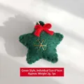 Green felt star Christmas tree ornament with red bow and gold snowflake embroidery, 6x6cm - Small Green Star Hanging Decoration