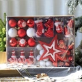 Christmas tree decoration set with red and white balls and star topper in gift box - Red