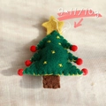 Green wool felt Christmas tree ornament with red pom poms and yellow stars, 9x11 cm size - Green Christmas Tree Hanging Decoration