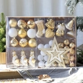 Christmas tree ornaments set in gold and white featuring assorted balls and stars - Gold