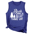 Detail of blue sleeveless tank top with outdoor print and stylish knotted hem design - Vintage Blue