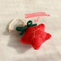 Red wool felt star ornament with green bow and white string for Christmas tree decor - Small Red Star Hanging Decoration