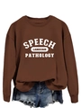 Flat lay of brown crewneck sweatshirt featuring white Speech Language Pathology print - Coffee (White Print)