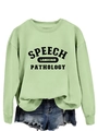 Detail of light green Speech Language Pathology sweatshirt with denim shorts - Olive Green (Black Print)