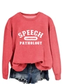 Close-up of red crewneck sweatshirt with white Speech Language Pathology print - Red (White Print)