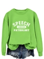 Detail of green crewneck sweatshirt featuring white Speech Language Pathology lettering - Fluorescent Green (White Print)