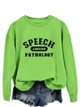 Detail showing bright green sweatshirt with Speech Language Pathology print - Fluorescent Green (Black Print)