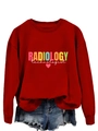Macro detail of Radiology Technologist sweatshirt print and ribbed cuffs for women - S / Red Sweatshirt (White Graphic)