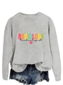 Détail d'un sweat gris Radiology Technologist avec imprimé arc-en-ciel et cœur rose - Sweat-shirt Gris (Texte Noir)