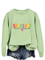 Détail du sweat vert clair avec imprimé radiology technologist et motif de cœur - Sweat-shirt Vert Olive (Texte Noir)
