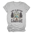 Λεπτομέρεια γκρι T-shirt με τύπωμα κάμπινγκ και το μήνυμα Life Is Better για γυναίκες - S / Ανοιχτό γκρι