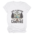 Detail of cotton white T-shirt featuring retro mountain campfire graphic and outdoor slogan - S / White