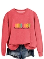 Détail du sweat corail avec imprimé Radiology Technologist et petit motif de coeur - Corail (Imprimé Noir)