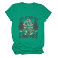 Detail of campfire and mountain graphic print on heather green short sleeve cotton t-shirt - S / Dark Green