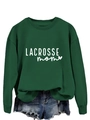 Detail of forest green Lacrosse Mom sweatshirt featuring a white heart print design - Dark Green Sweatshirt (White Font)
