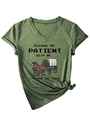 Detail of V-neck dark green T-shirt featuring vintage text print and decorative hem knot - Olive Green