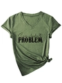 Detail of army green V-neck T-shirt with Somebody's Problem print and knotted hem design - Olive Green (Black Graphic)
