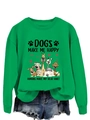 Dettaglio della felpa verde Dogs Make Me Happy con illustrazioni di cani carini - Taglia S / Felpa Verde Erba (Lettera Nera)