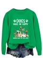 Dettaglio della felpa verde con illustrazione di cani Dogs Make Me Happy e scritte - Taglia S / Felpa Verde Erba (Lettera Bianca)