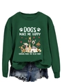 Détail du sweat vert foncé avec motifs de chiens et impression Dogs Make Me Happy - S / Sweat-shirt vert foncé (motif de texte blanc)