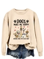 Gros plan d'un sweat beige avec des motifs de chiens et des détails de cœur - S / Sweat-shirt couleur sable (motif de texte noir)